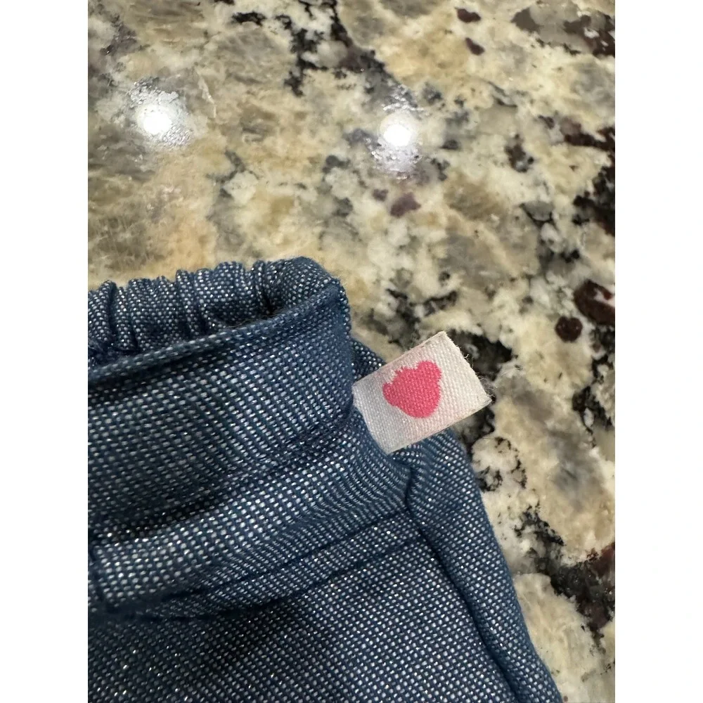 Build-A-Bear Workshop Blue Sparkle Denim Shorts with Tail Hole Logo Button - Picture 5 of 6